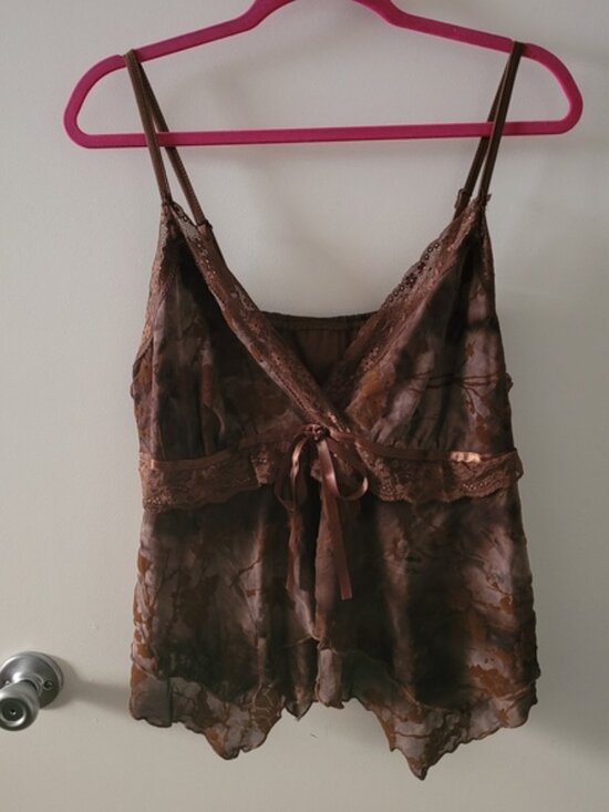 ROMWE Tops - ROMWE Brown Tie-Dye Camisole with Lace Trim